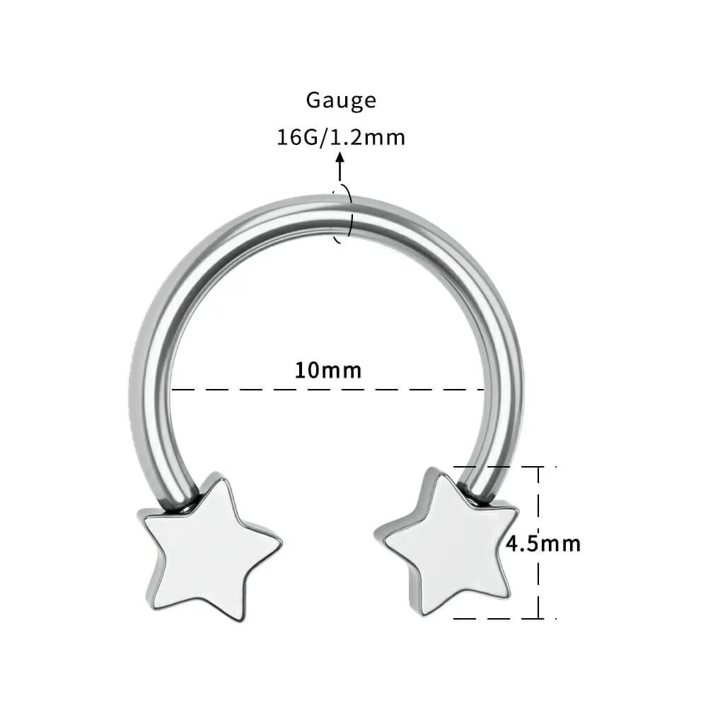 16G/14G Titanium Star Shaped Horseshoe Ring