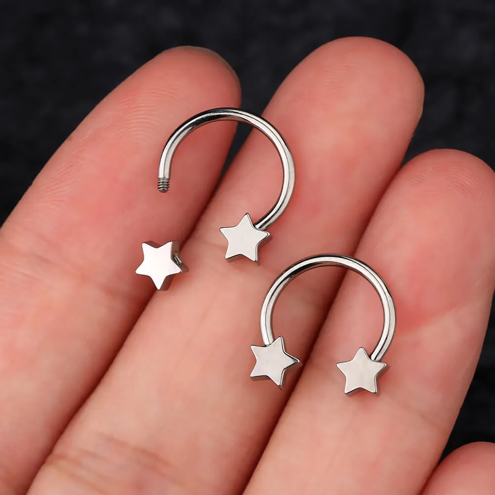 16G/14G Titanium Star Shaped Horseshoe Ring