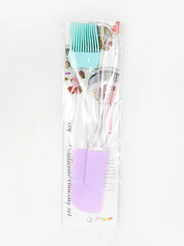 2 Pcs Set of Silicone Brush & Spatula Small  Multicolor