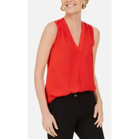 Alfani Washed Satin V Neck Tank Top Red Petite Small