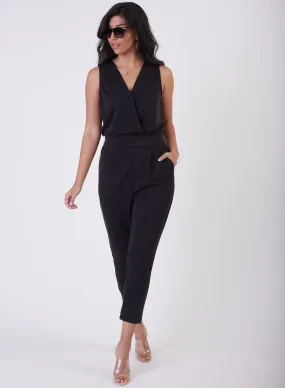 Black Tape  Banded Waist Wrap Jumpsuit