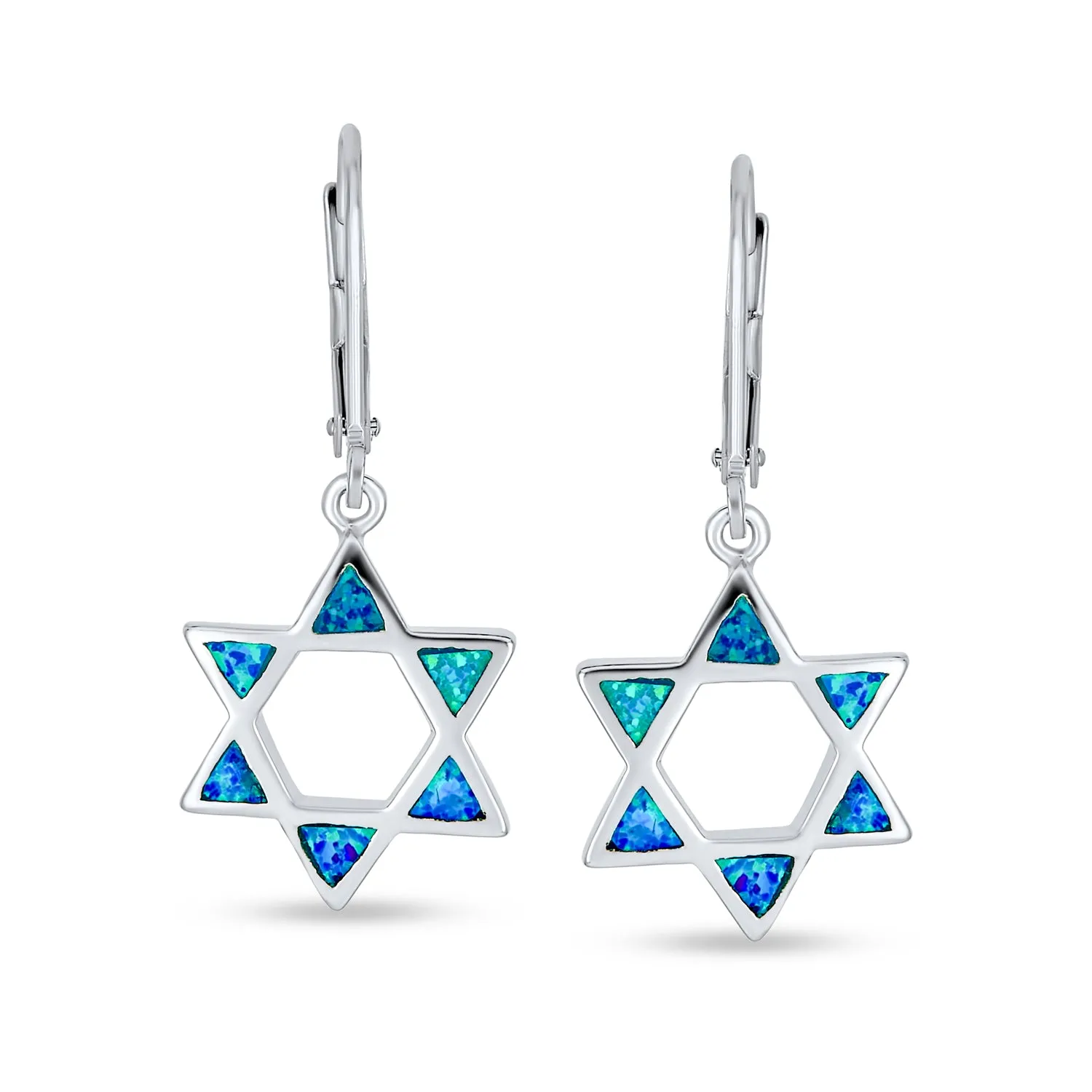 Blue Opal Judaica Hanukkah Star Of David Drop Earrings .925 Sterling Silver