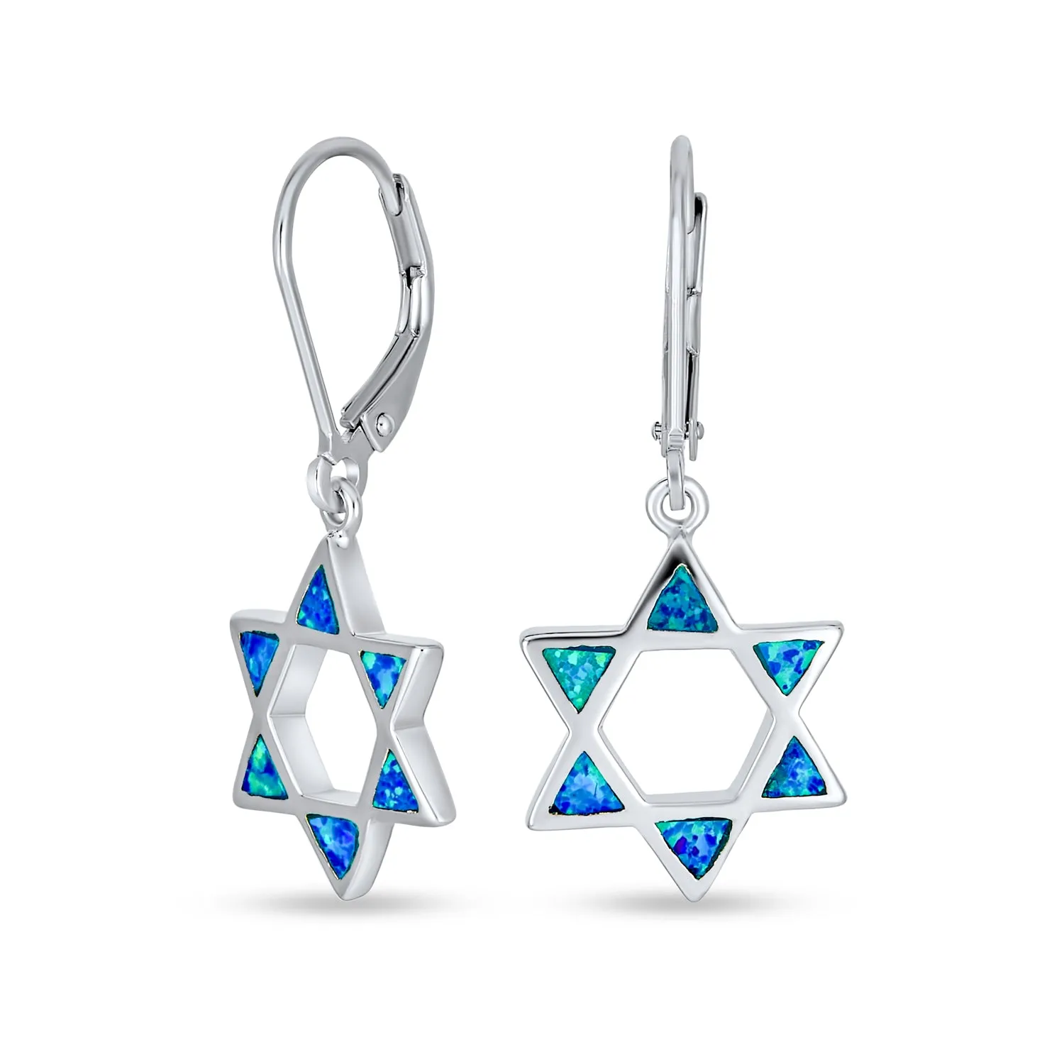 Blue Opal Judaica Hanukkah Star Of David Drop Earrings .925 Sterling Silver