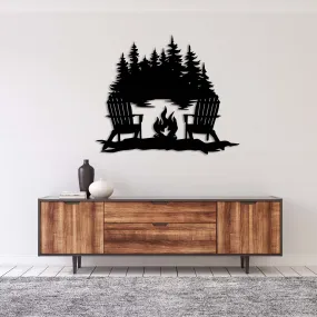 Campfire Lake View - Metal Wall Art