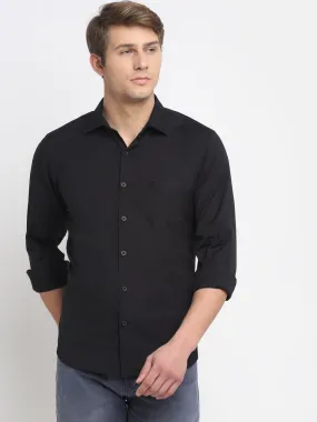 Cantabil Cotton Blend Solid Black Full Sleeve Casual Shirt for Men with Pocket