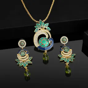 Estele GOLD plated Beautiful Peacock Pendant Pendant Set for women