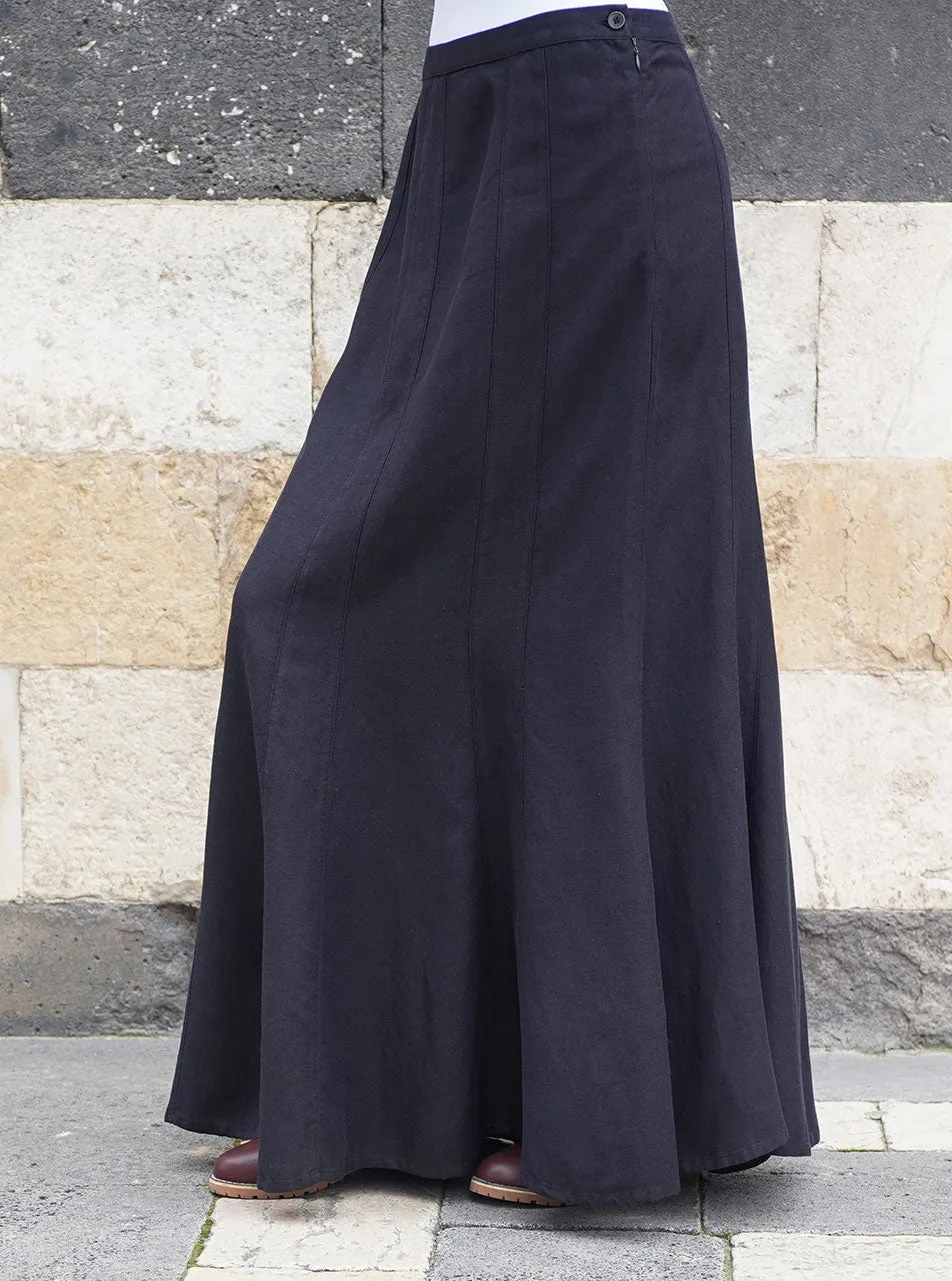 Flared Linen Panel Maxi Skirt