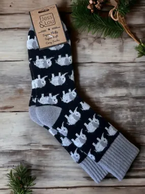 Jess & Lou - Exquisite Elephants Ribbed Black Socks