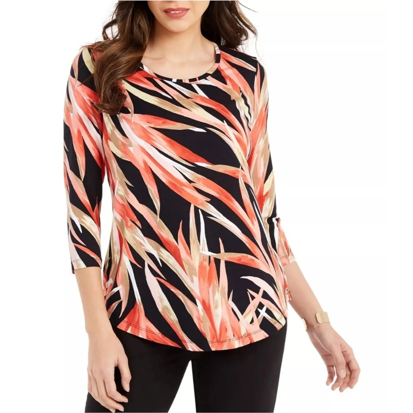 JM Collection Petite Printed Quarter-Sleeve Top PM