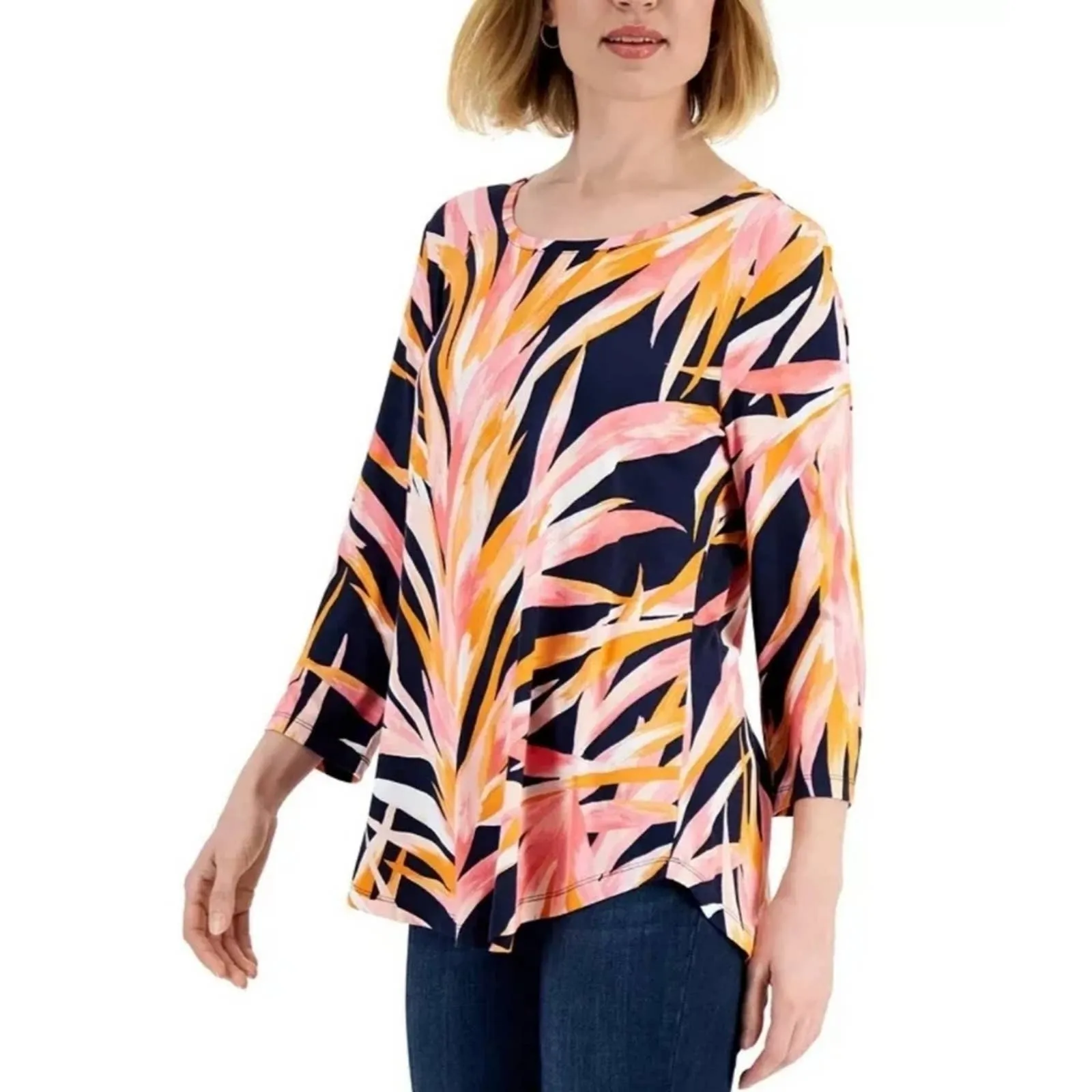 JM Collection Petite Printed Quarter-Sleeve Top PM