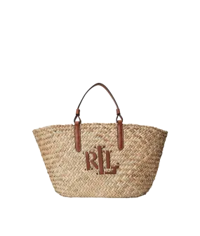 Leather-trim Straw Medium Shelbie Tote - Brown