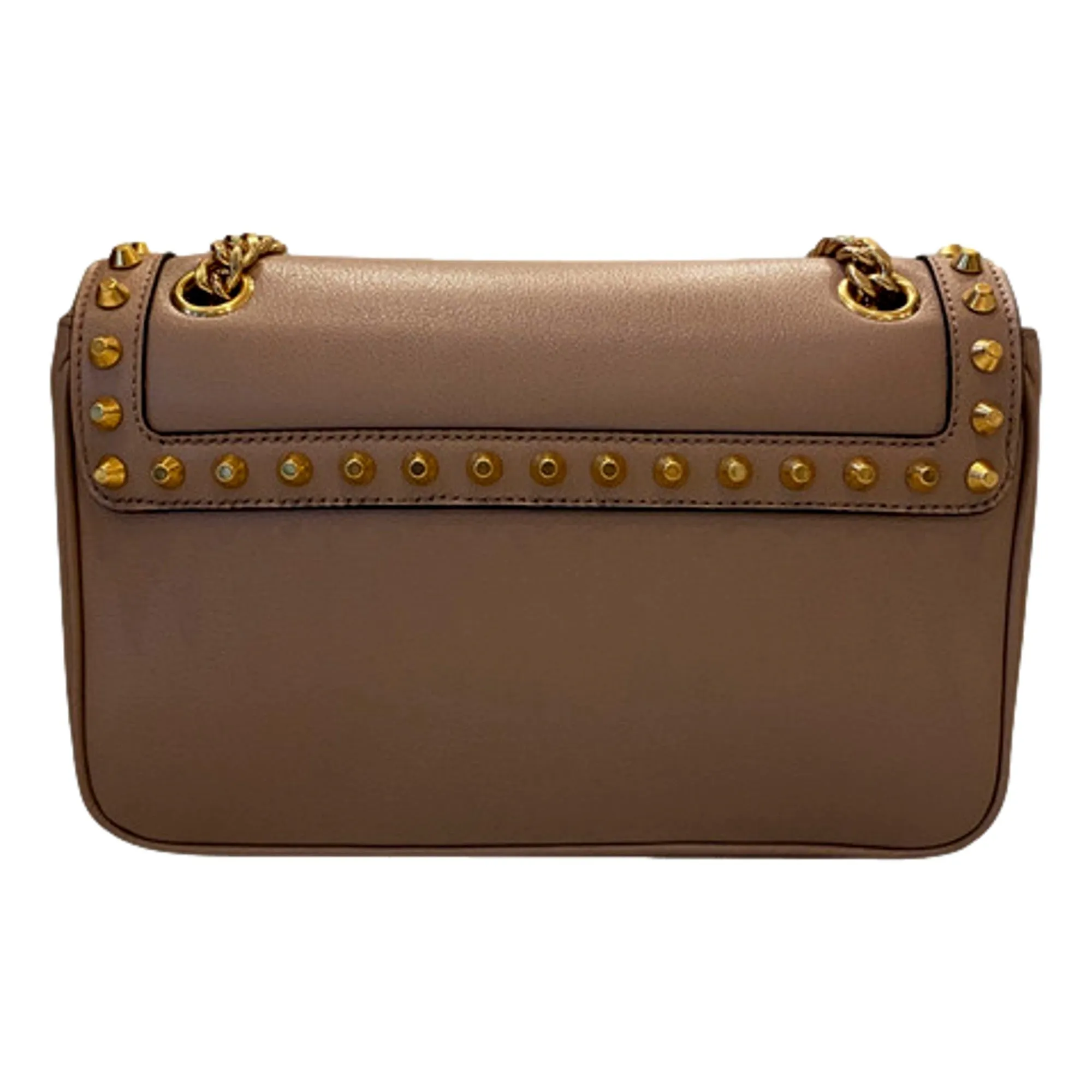 Prada Pattina Glace Calf Leather Cammeo Beige Gold Studded Bag