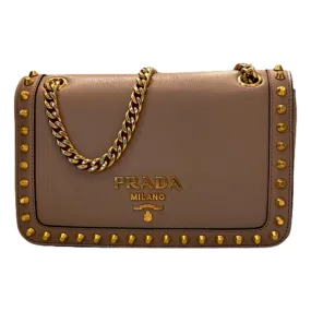 Prada Pattina Glace Calf Leather Cammeo Beige Gold Studded Bag