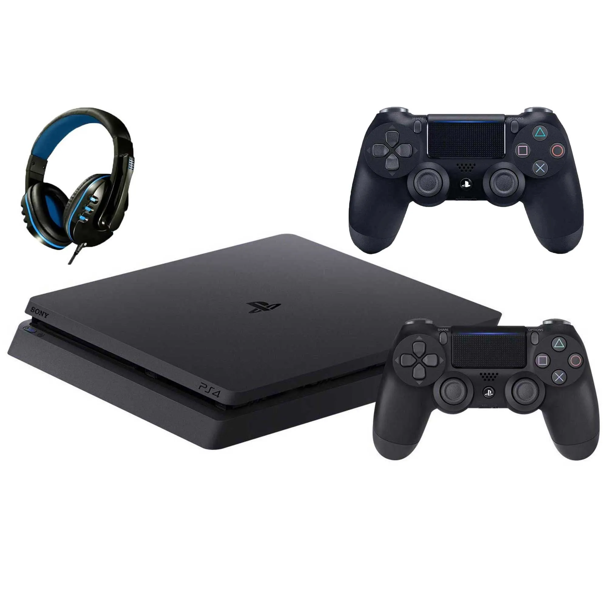 Sony 2215B PlayStation 4 Slim 1TB Gaming Console Black 2 Controller Included BOLT AXTION Bundle Refurbished