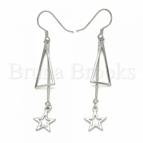 Sterling Silver 02.285.0105 Long Earring, Star Design, Polished Finish, Rhodium Tone