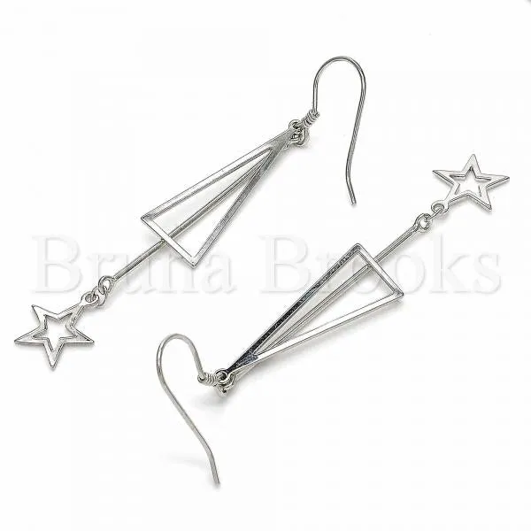 Sterling Silver 02.285.0105 Long Earring, Star Design, Polished Finish, Rhodium Tone