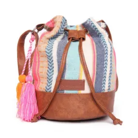 Women Multi Aztec Jacquard Sling Bag With Drawstring Closure